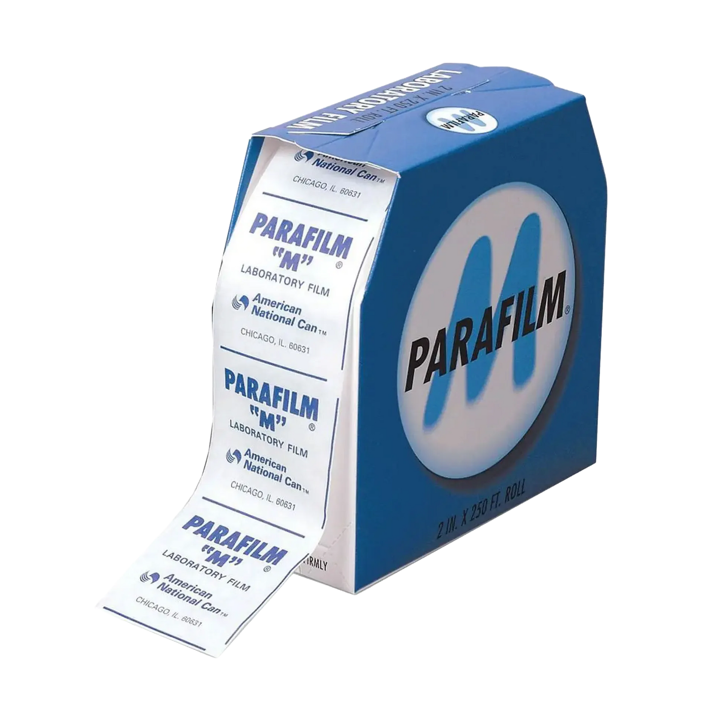 Parafilm,"Blue dispenser box with laboratory film roll pulled out"