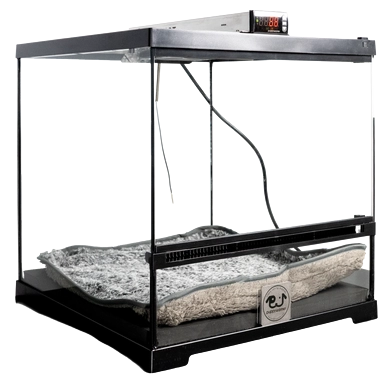 Puppywarmer® Puppy Incubator,"Glass-front incubator enclosure with cushioned bed"