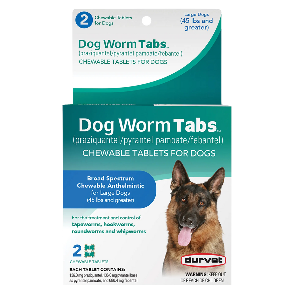 Dog Worm Tabs,"Front of box with German shepherd image for large dogs"