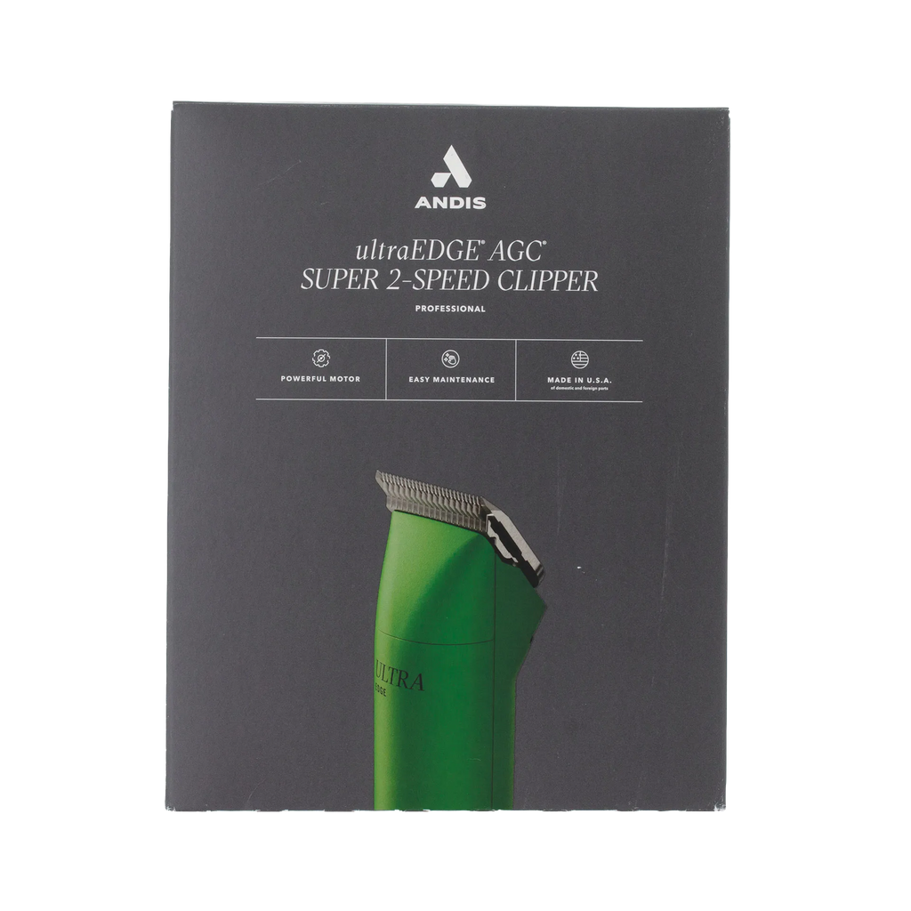Andis® UltraEdge® Pro Clip AGC Super 2 Animal Clipper,"Black product box with green clipper image"