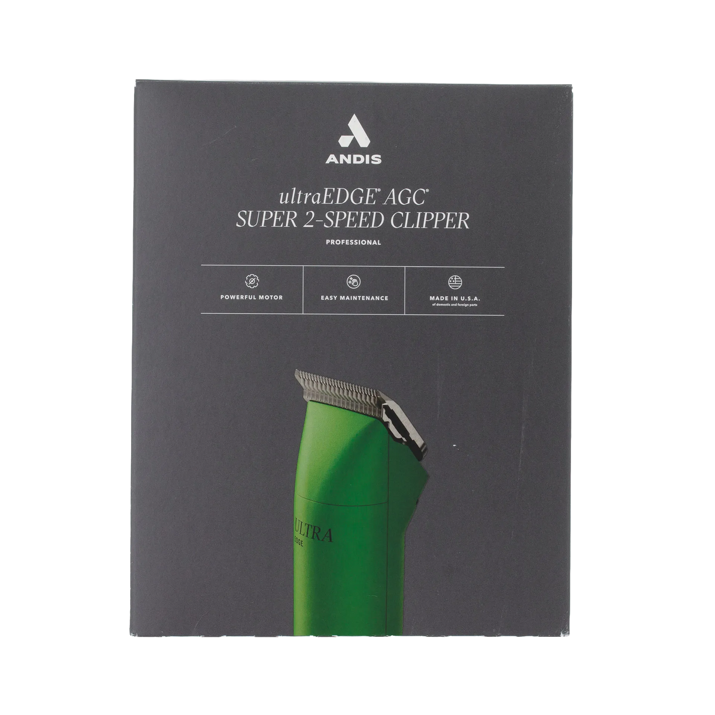Andis® UltraEdge® Pro Clip AGC Super 2 Animal Clipper,"Black product box with green clipper image"