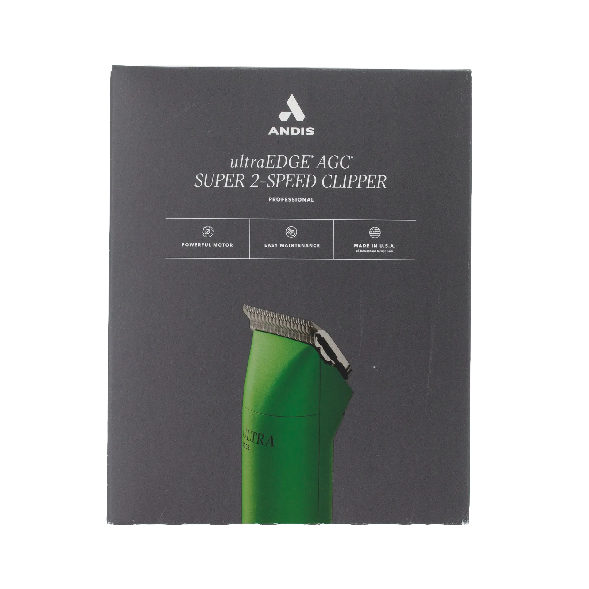 Andis® UltraEdge® Pro Clip AGC Super 2 Animal Clipper,"Black product box with green clipper image"