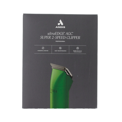 Andis® UltraEdge® Pro Clip AGC Super 2 Animal Clipper,"Black product box with green clipper image"