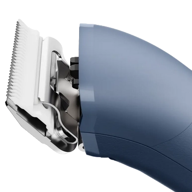 Emerge Clipper Blue by Andis With FREE 8Pc Wide Comb Attachment Bundle by Andis,"Close-up of clipper blade and blue housing"