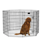 Midwest® Exercise Pen with Walk-Thru Door,"Black wire exercise pen with walk-thru door and dog inside"