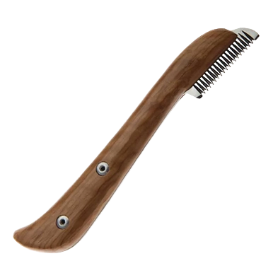 Aaronco Medium Stripping Knife,"Wood-handled stripping knife with curved metal teeth"