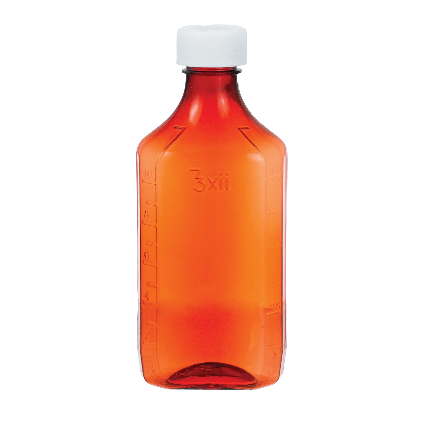 Amber Bottles,"Amber bottle with white screw cap and measurement markings"