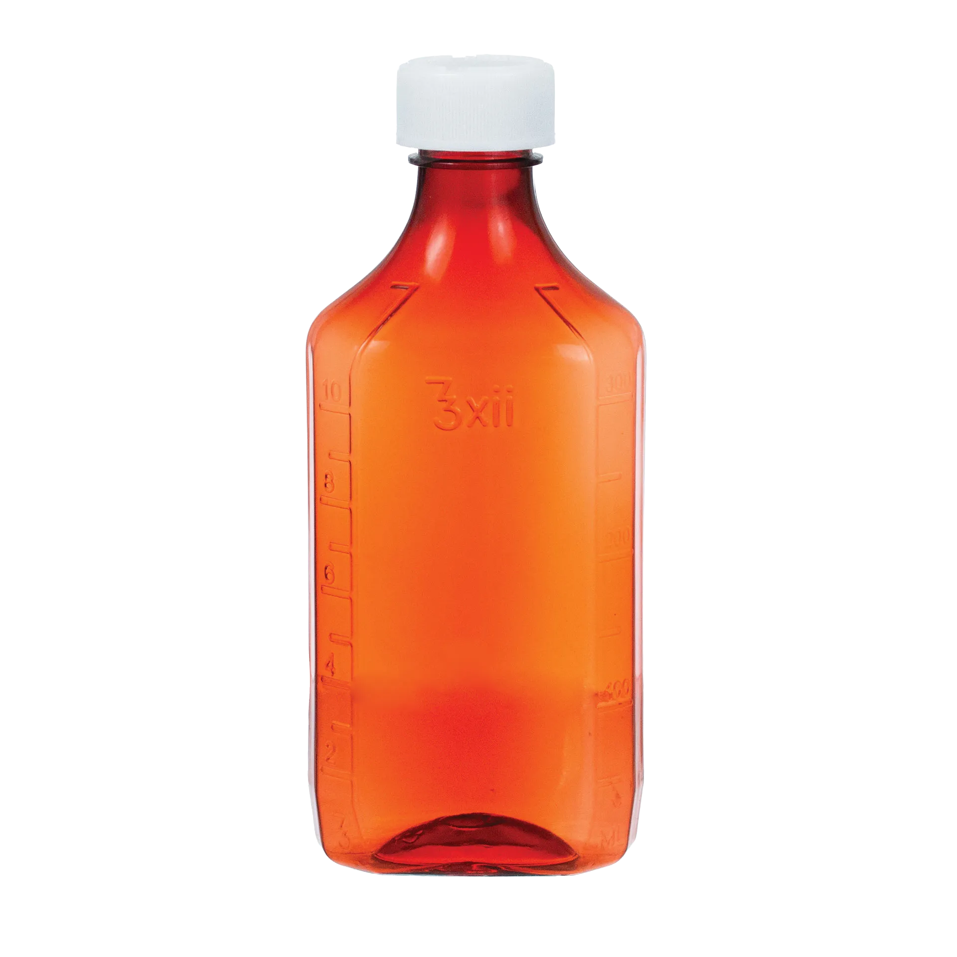 Amber Bottles,"Amber bottle with white screw cap and measurement markings"