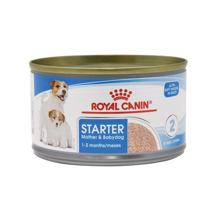 Royal Canin® Starter Mousse Mother & Babydog Food,"Front view of pet food can with dog and puppy label"