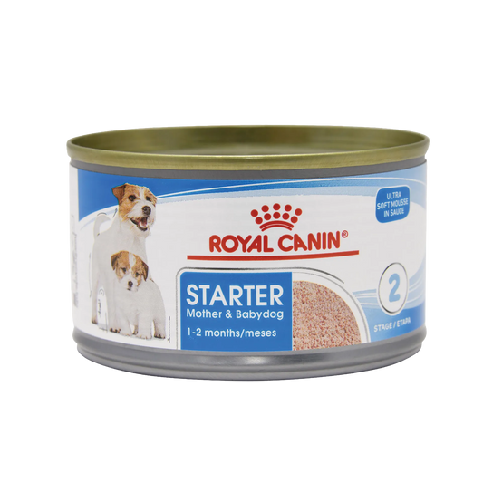 Royal Canin® Starter Mousse Mother & Babydog Food,"Front view of pet food can with dog and puppy label"