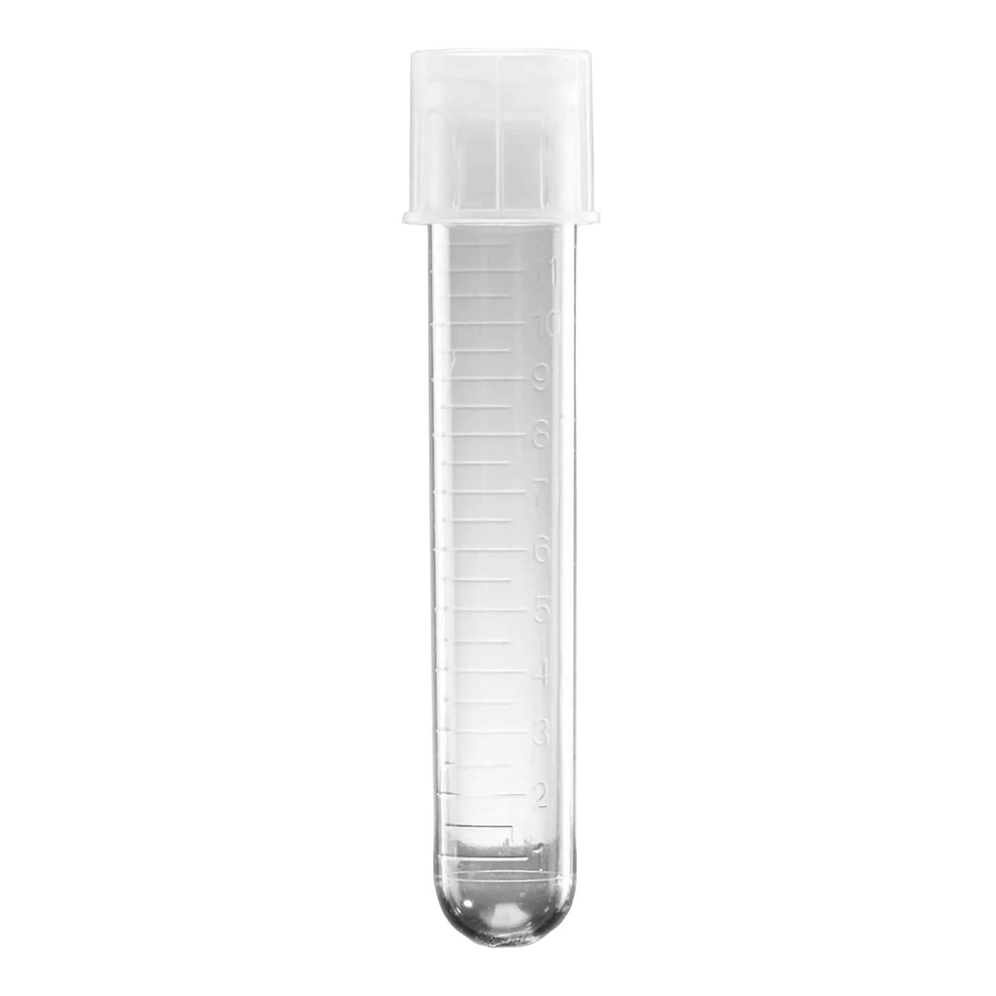 Falcon® Round Bottom Polystyrene Tubes,"Clear graduated tube with white cap and round bottom"