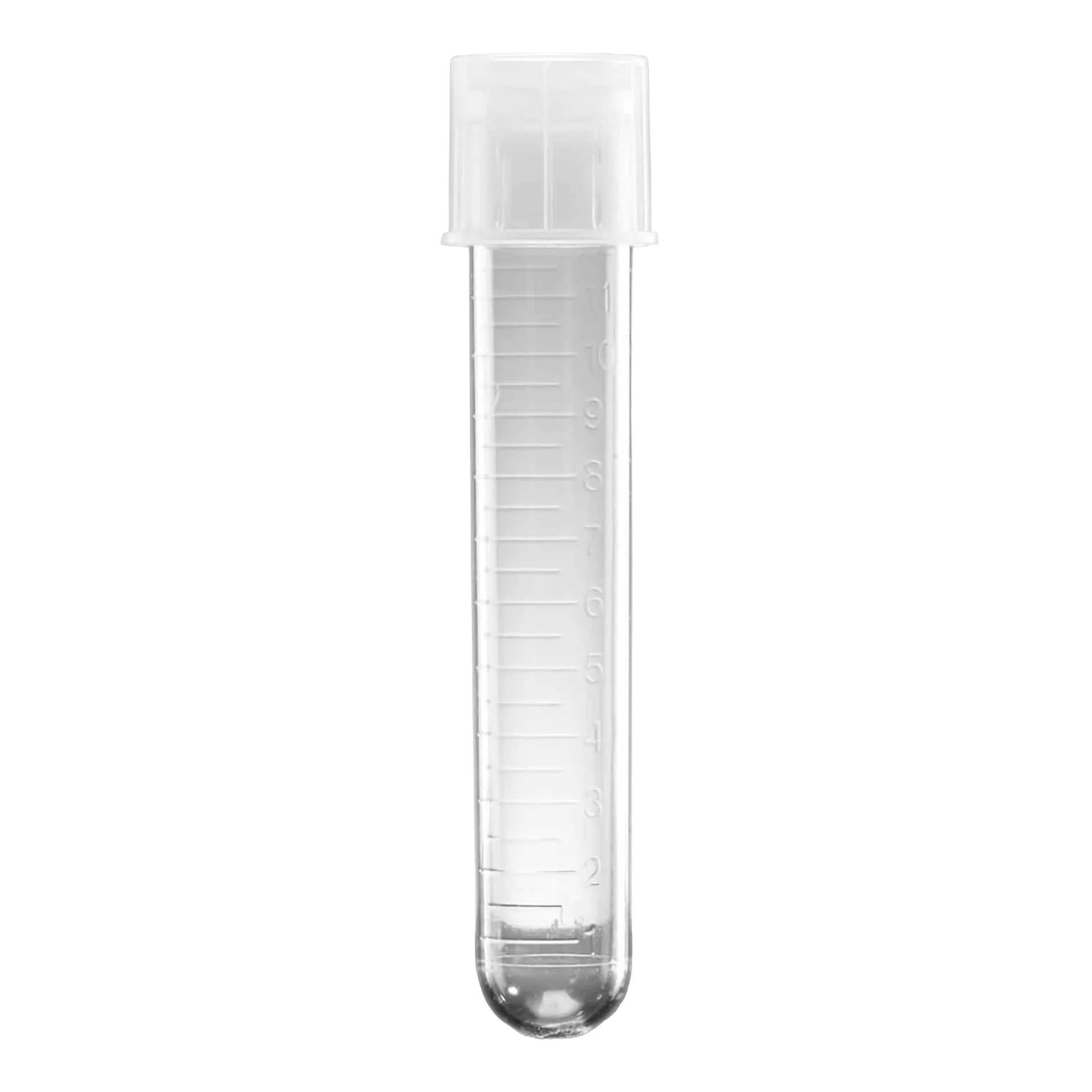 Falcon® Round Bottom Polystyrene Tubes,"Clear graduated tube with white cap and round bottom"