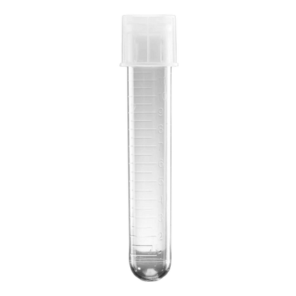 Falcon® Round Bottom Polystyrene Tubes,"Clear graduated tube with white cap and round bottom"
