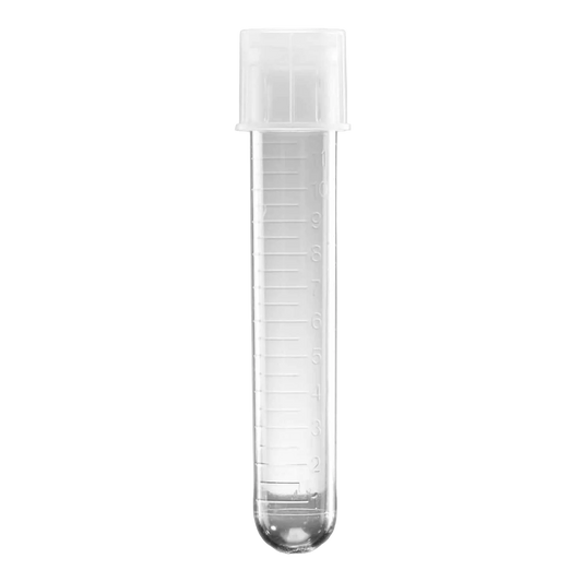 Falcon® Round Bottom Polystyrene Tubes,"Clear graduated tube with white cap and round bottom"