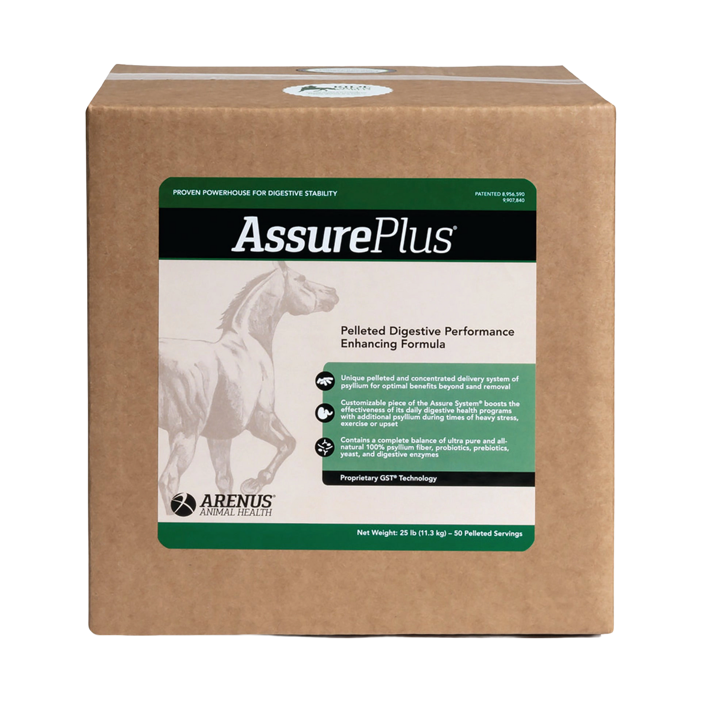 Assure® Plus,"Brown box with front label and horse illustration"
