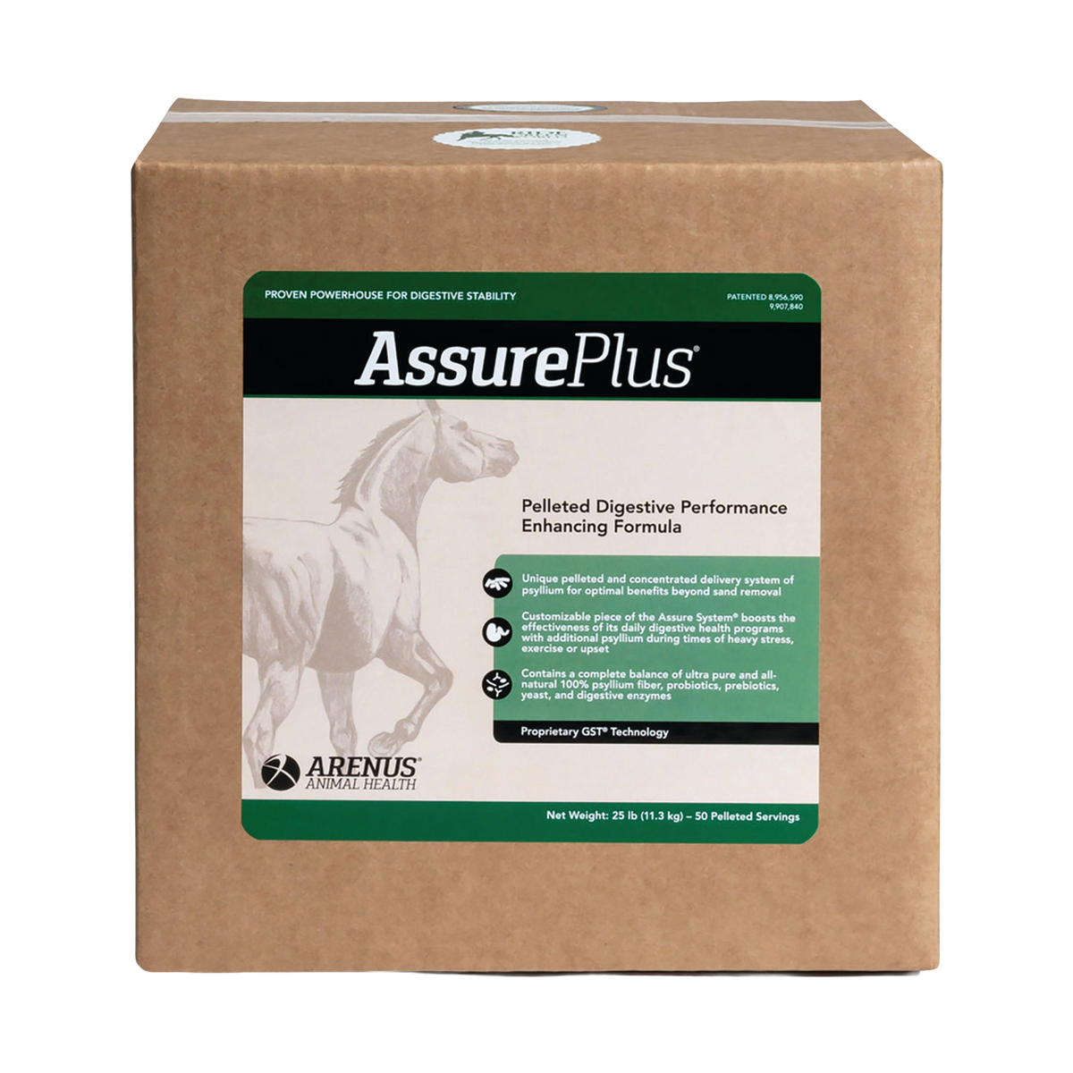 Assure® Plus,"Brown box with front label and horse illustration"