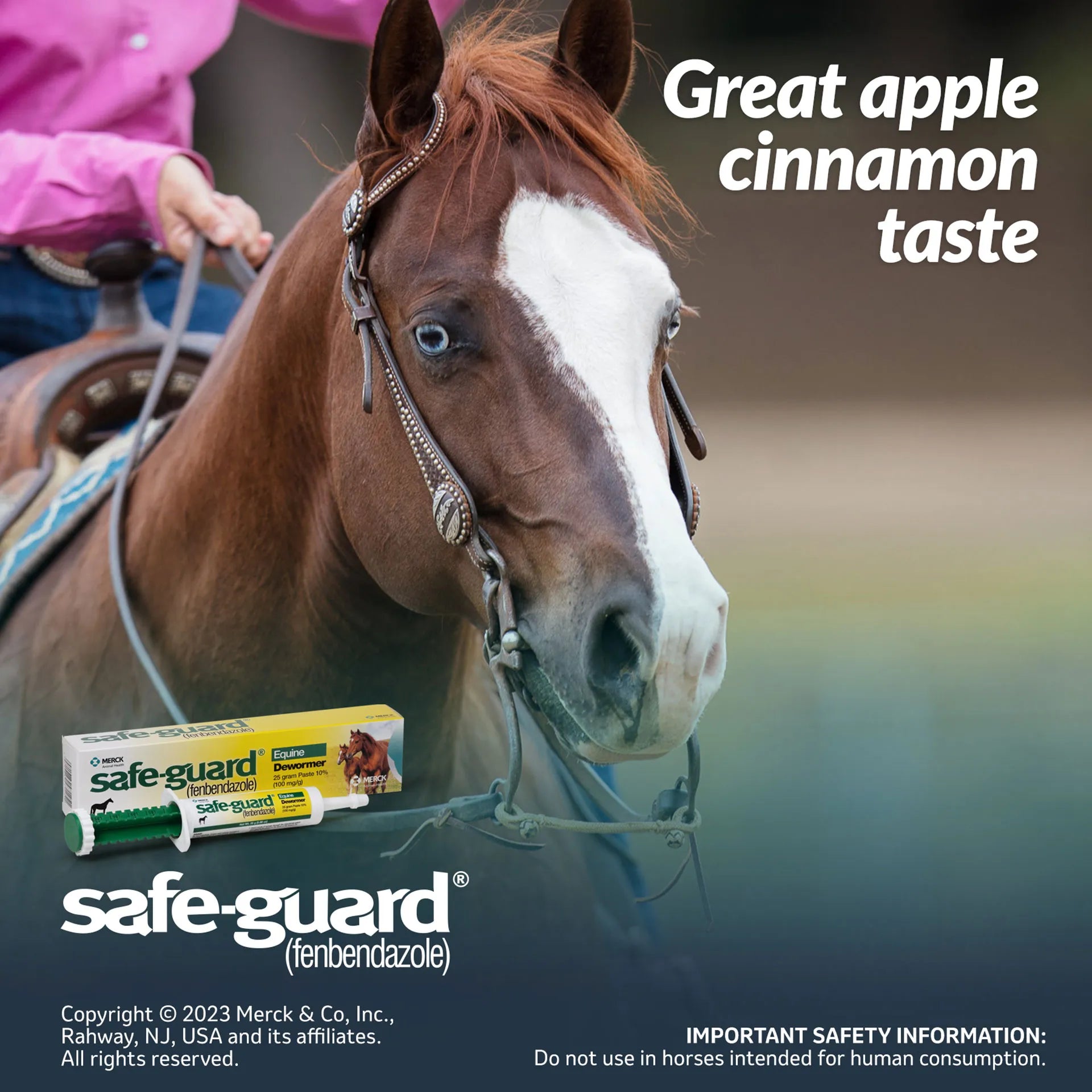 Safe-Guard® Equine Dewormer,"Dewormer paste box with oral syringe and horse image"