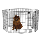 Midwest® Exercise Pen with Walk-Thru Door,"Metal wire exercise pen with dog inside"