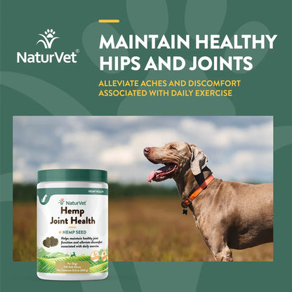 Hemp Joint Health,"Supplement jar beside dog outdoors"