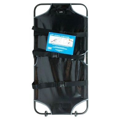 JorVet Animal Stretcher,"Black stretcher with metal frame and straps"