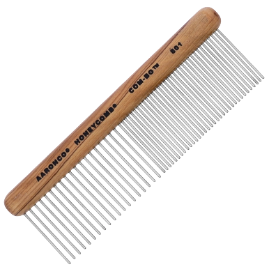Aaronco 7"" Woody's Honeycomb 50/50 Com-Bo","Wooden-handled metal comb with fine and wide teeth"