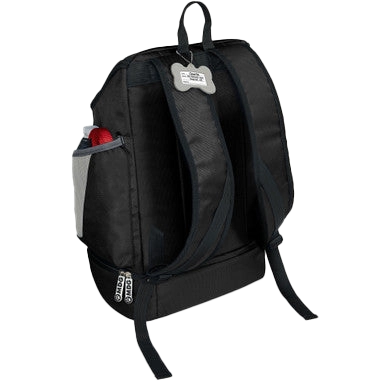 Drop Bottom Week Away Backpack,"Black backpack with padded straps and side pocket"