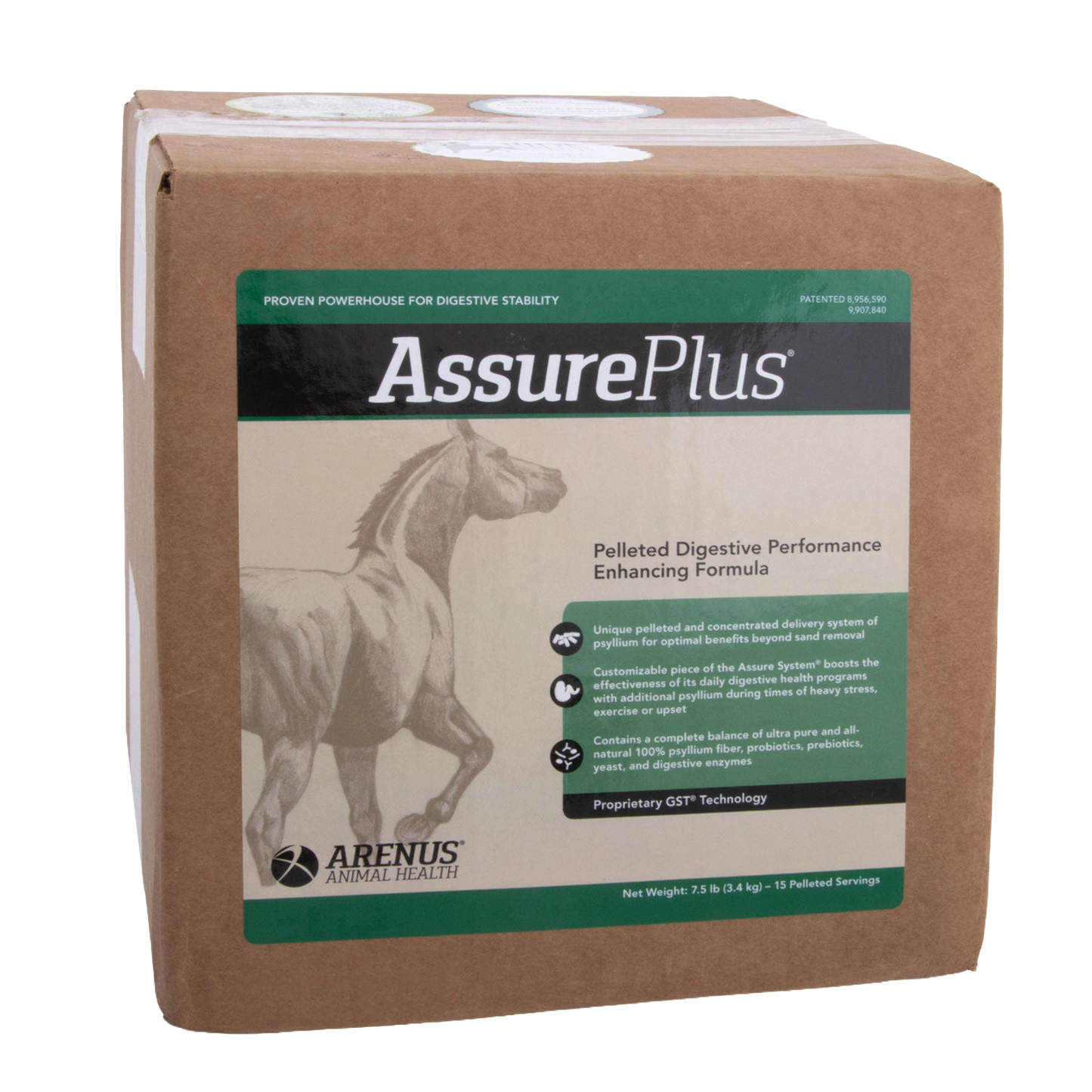Assure® Plus,"Brown box with front label and horse illustration"