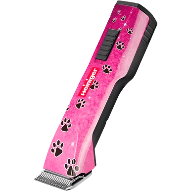 Pink Paws Saphir Cordless Clipper Two Batteries by Heiniger,"Pink clipper with black paw print pattern"