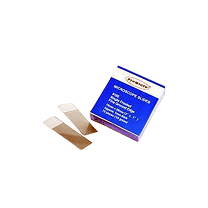 Microscope Slides / Microscope Covers,"Two glass microscope slides beside blue slide box"