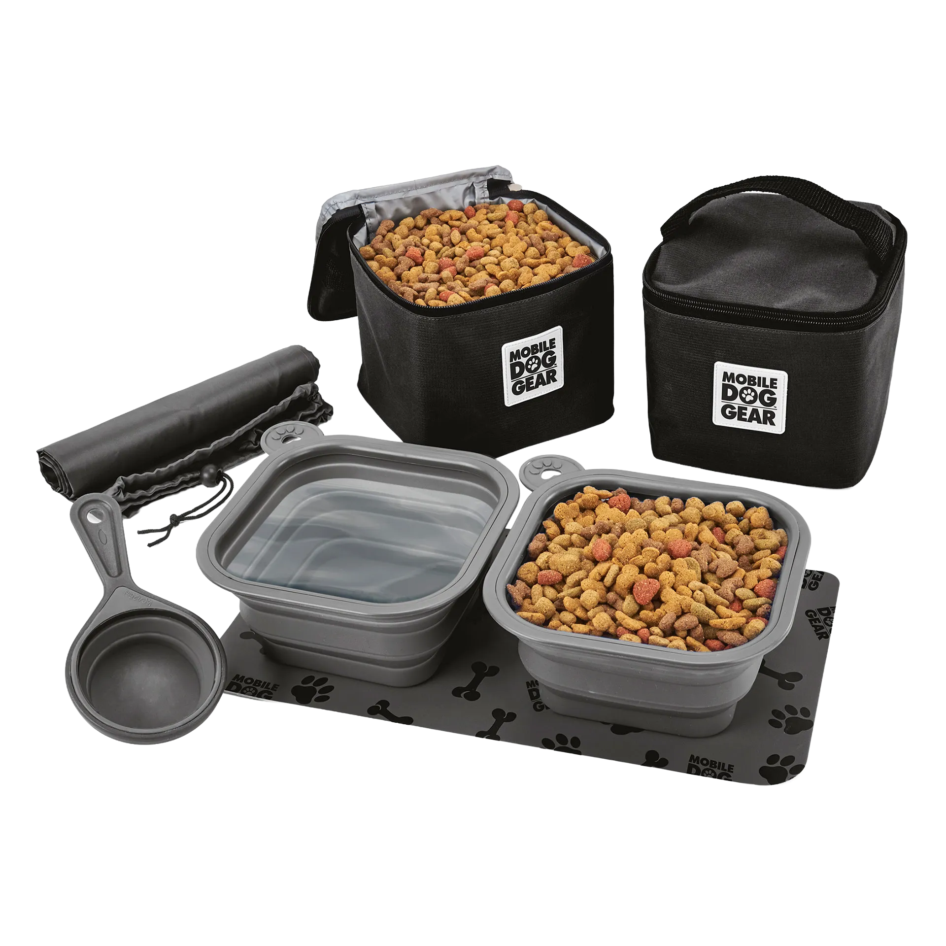 Mobile Dog Gear Dine Away® Food Set,"Two food bags with collapsible bowls, scoop, and mat"