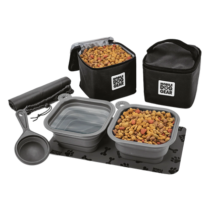 Mobile Dog Gear Dine Away® Food Set,"Two food bags with collapsible bowls, scoop, and mat"