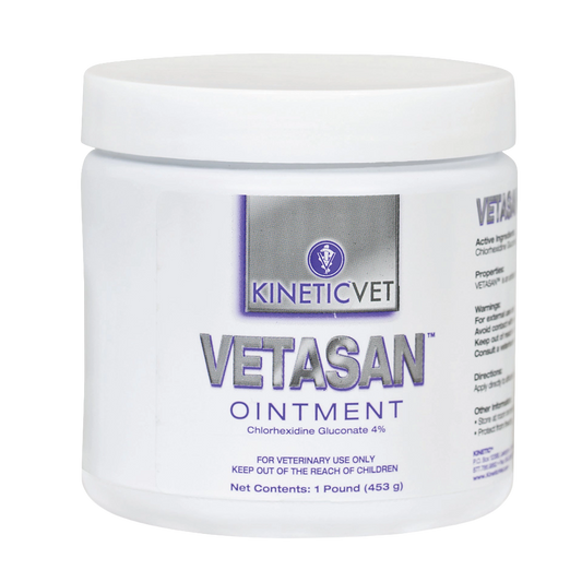 Vetasan® Ointment,"White ointment jar with screw-top lid, front label view"