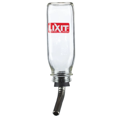 Lixit® Bird Deluxe Glass Water Bottle,"Glass bottle with angled metal drinking tube"