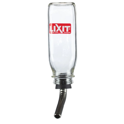 Lixit® Bird Deluxe Glass Water Bottle,"Glass bottle with angled metal drinking tube"