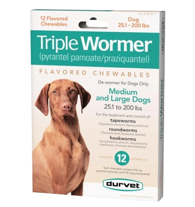 Triple Wormer®,"Box with dog photo and 12 flavored chewables"