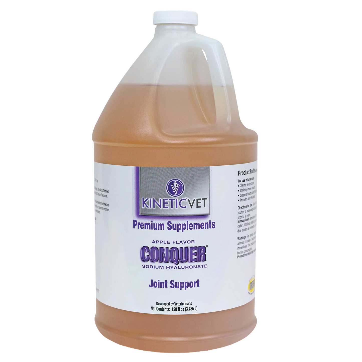 Conquer®,"Gallon jug of amber liquid with handle and white cap"