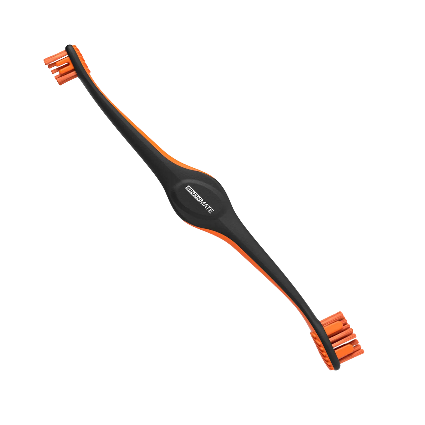 BrushMate Premium Toothbrush,"Black double-ended toothbrush with orange bristles"