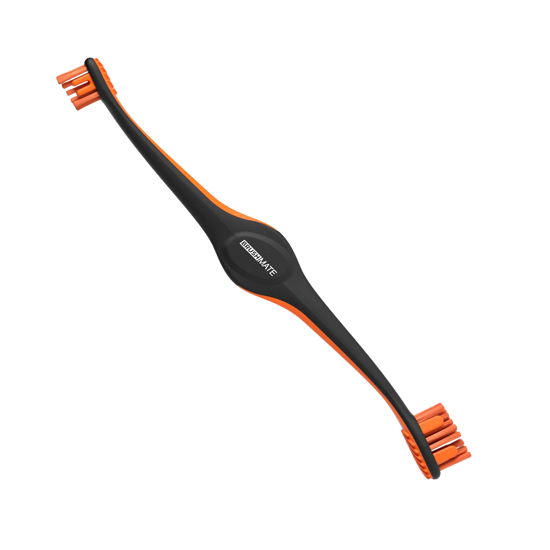 BrushMate Premium Toothbrush,"Black double-ended toothbrush with orange bristles"