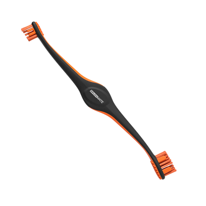 BrushMate Premium Toothbrush,"Black double-ended toothbrush with orange bristles"