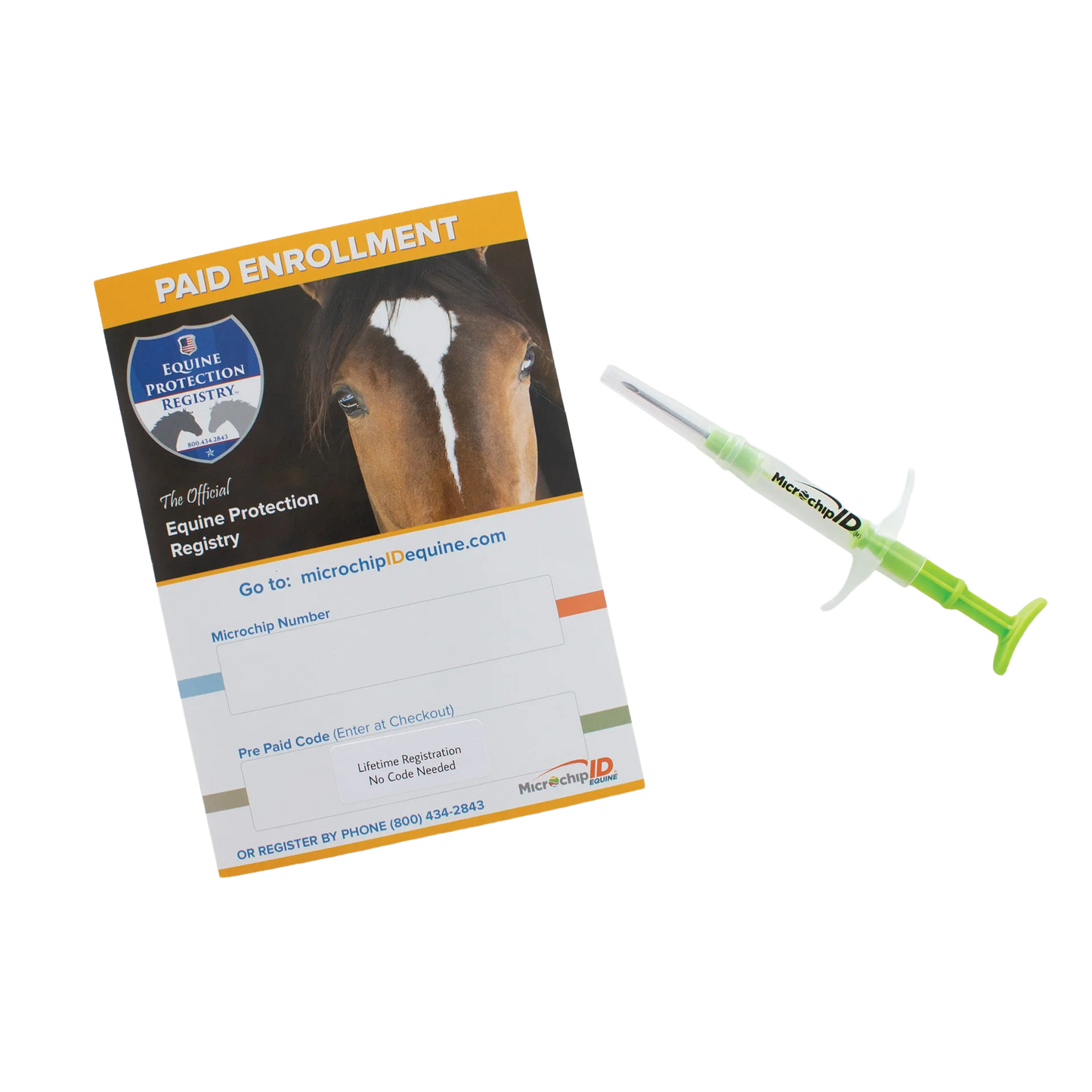 The EQUINEChip™,"Microchip applicator syringe with registration card"