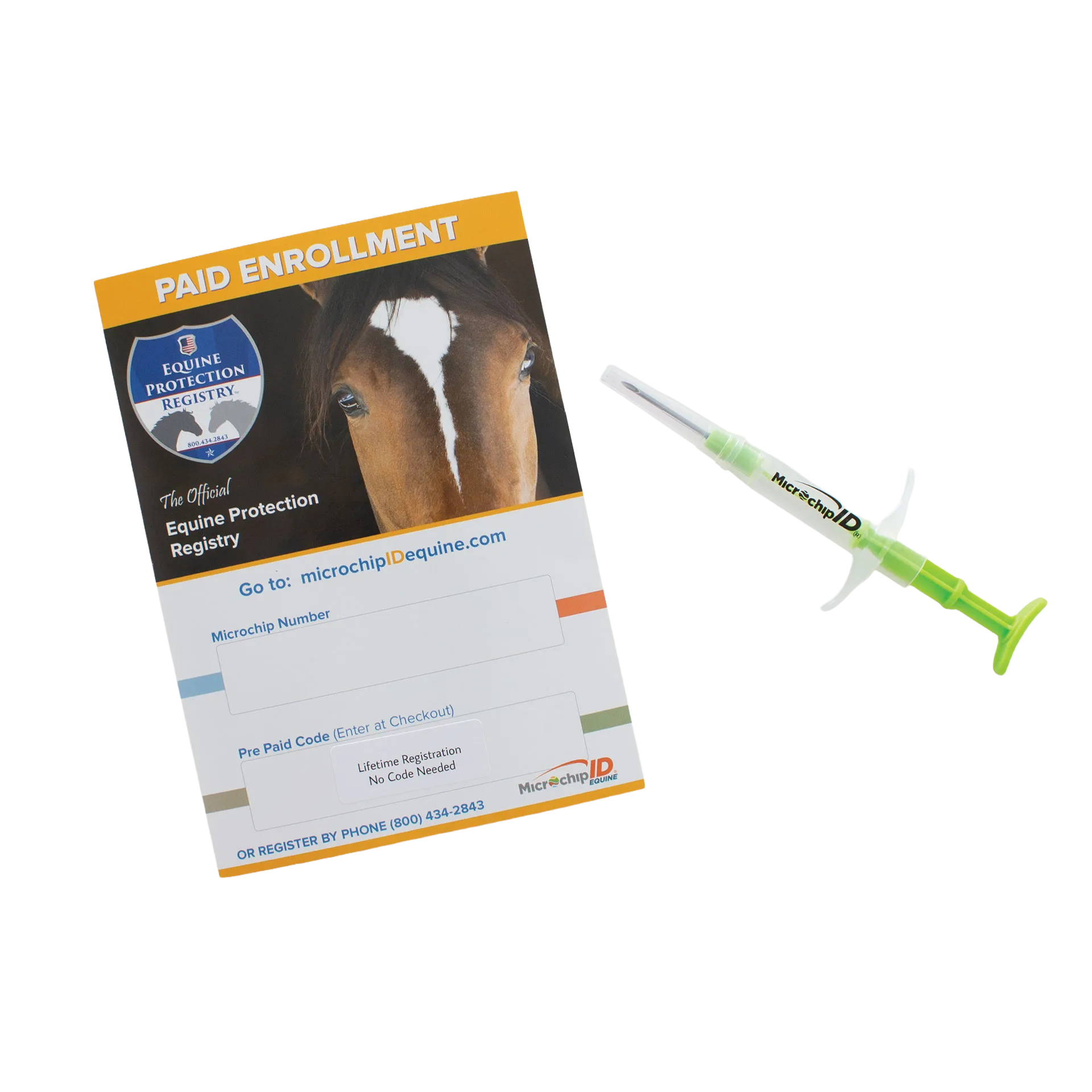 The EQUINEChip™,"Microchip applicator syringe with registration card"