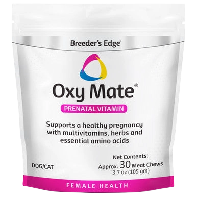 Breeder's Edge® Oxy Mate® Prenatal,"White stand-up pouch with pink band at bottom"