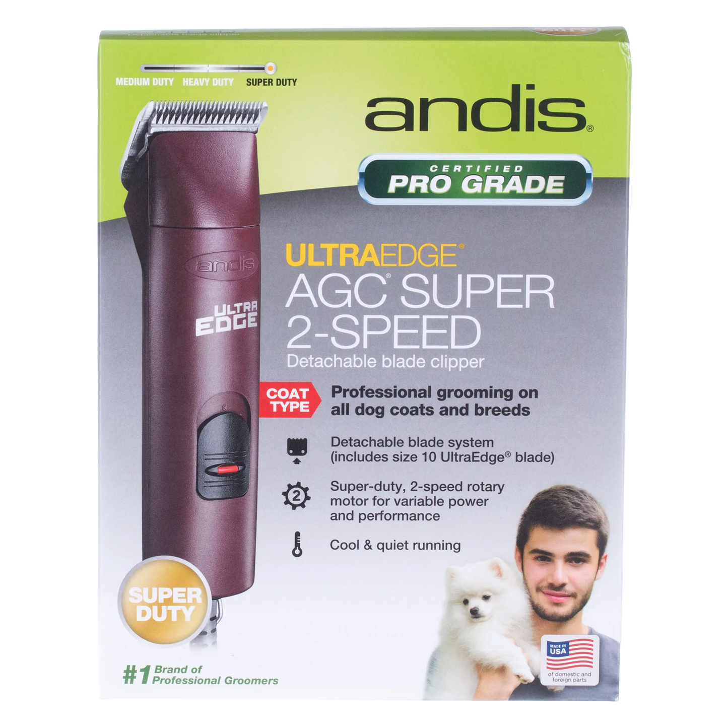 Andis® UltraEdge® Pro Clip AGC Super 2 Animal Clipper,"Front of retail box with clipper image"