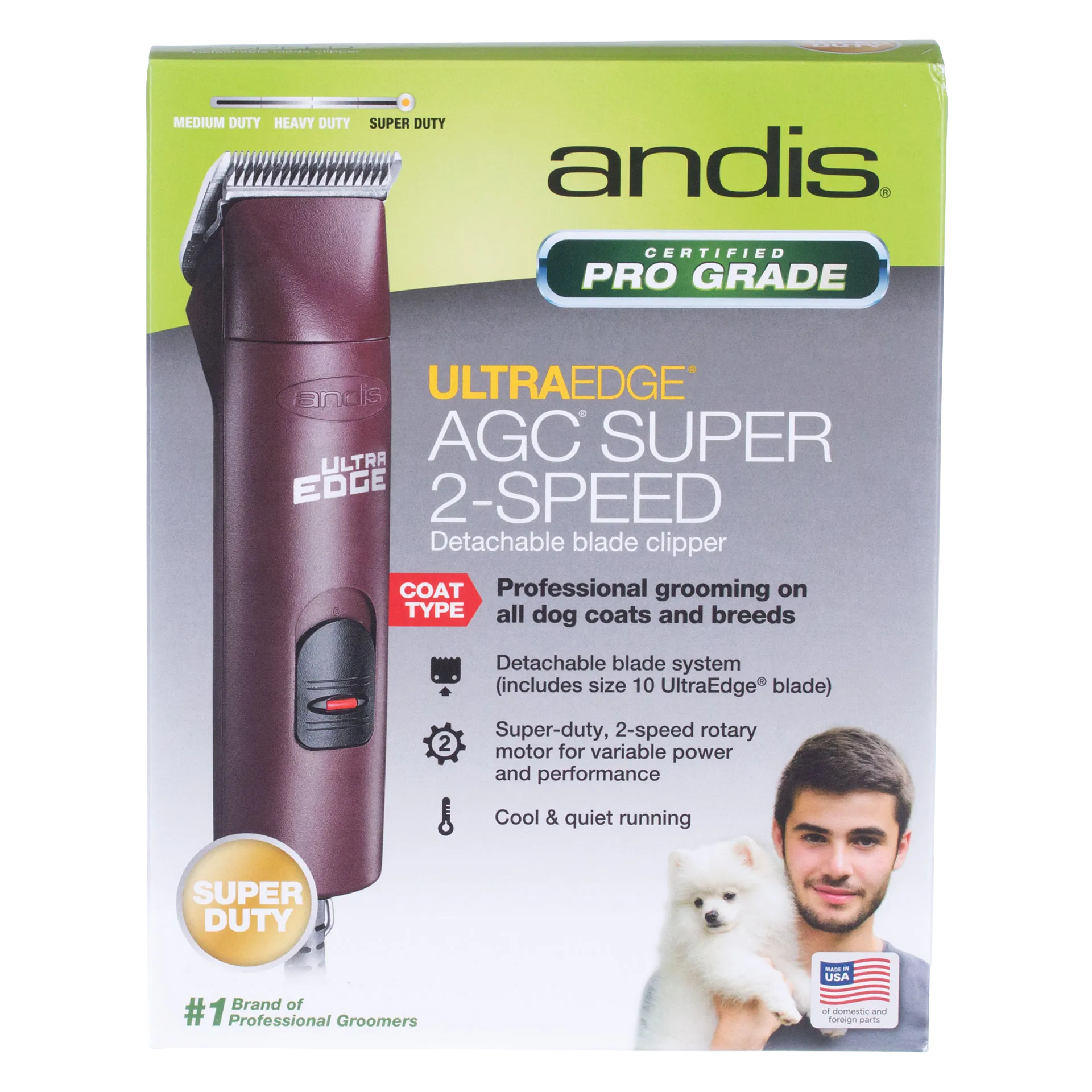 Andis® UltraEdge® Pro Clip AGC Super 2 Animal Clipper,"Front of retail box with clipper image"