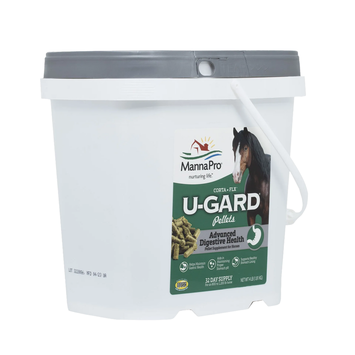 U-Gard® Pellets for Horses,"White plastic bucket with gray lid and handle"