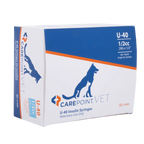 U40 1/2cc Insulin Syringe 29g x 1/2","Box of syringes with dog and cat graphic"