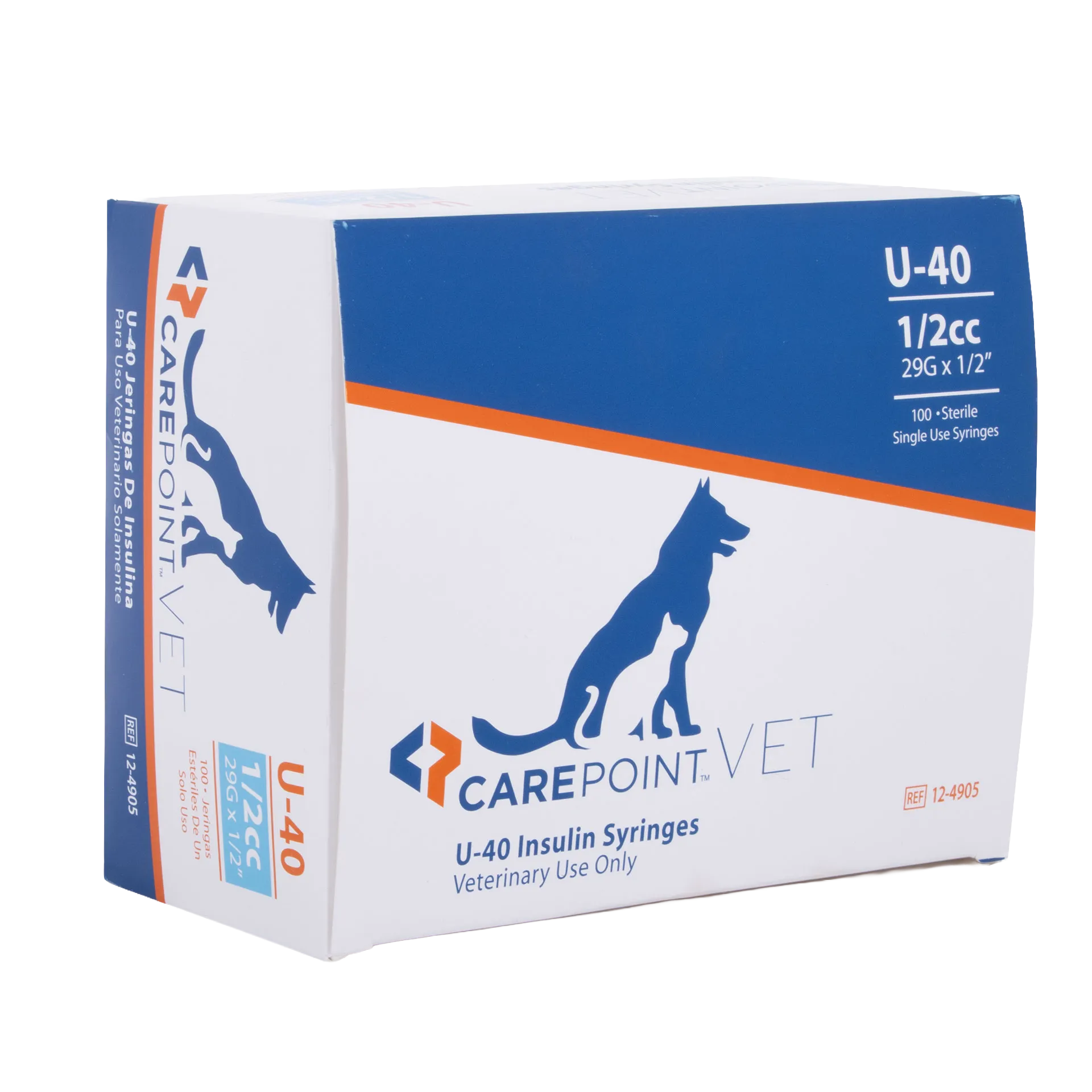 U40 1/2cc Insulin Syringe 29g x 1/2","Box of syringes with dog and cat graphic"