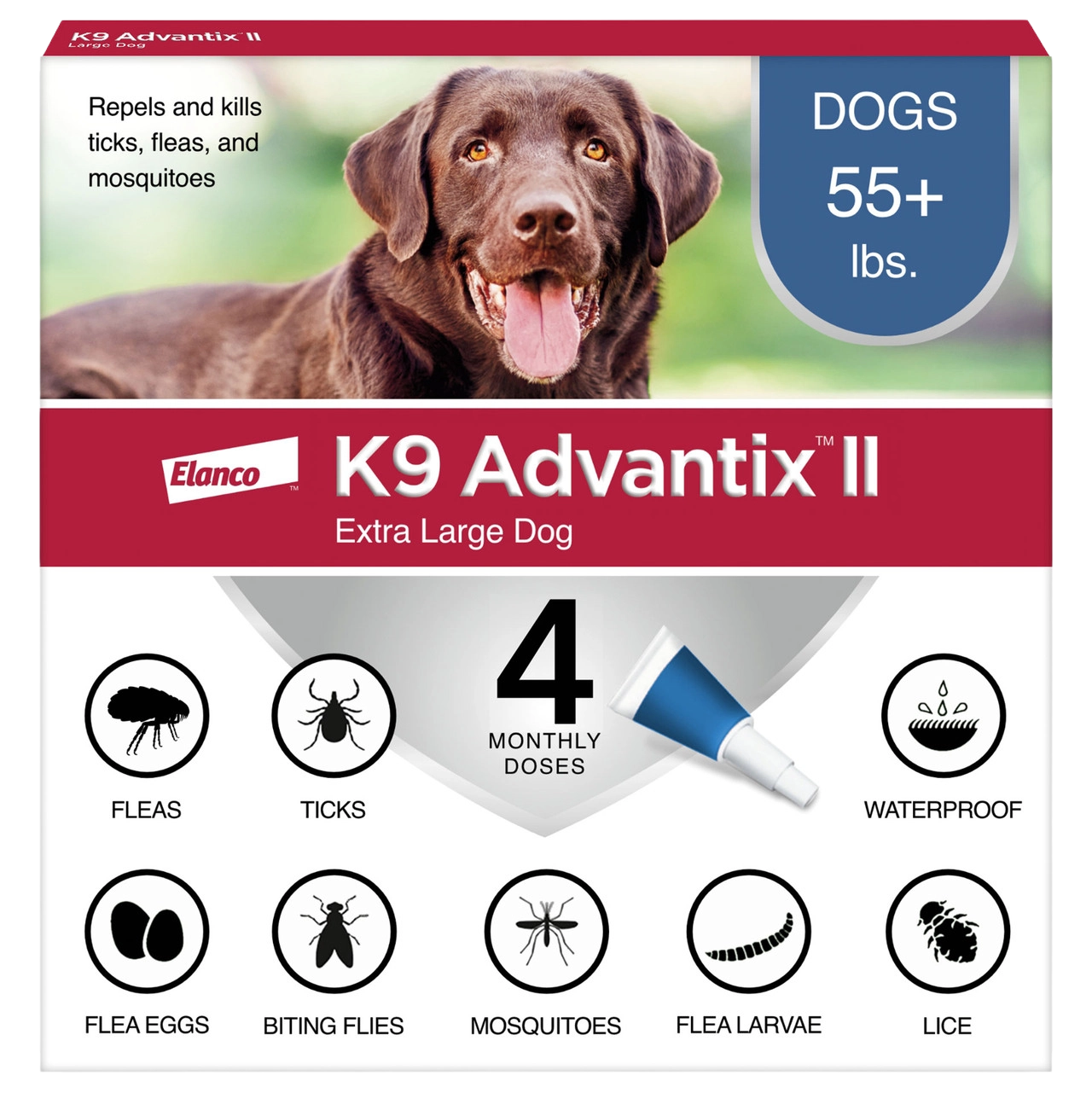 K9 Advantix™ II,"Front of box with dog photo and applicator tube"