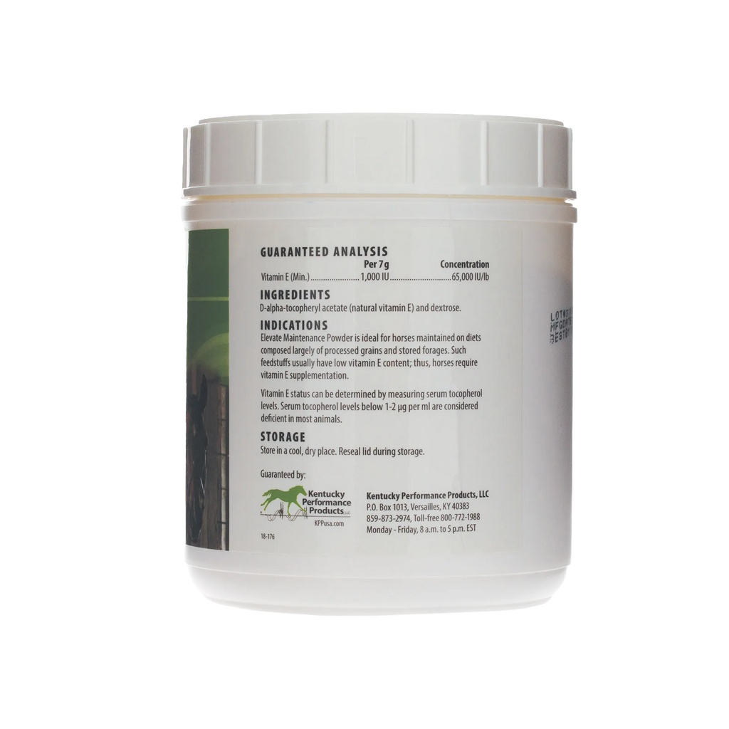 Elevate Maintenance Powder,"White plastic tub showing back label"