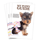 My Puppy Guide Booklet,"Stack of puppy guide booklets with puppy photo on cover"